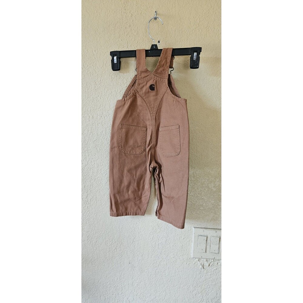 NWT Carhartt Duck Br. Canvas Bib Overalls Baby Sz 12M All Cotton Snap Leg - Picture 3 of 4